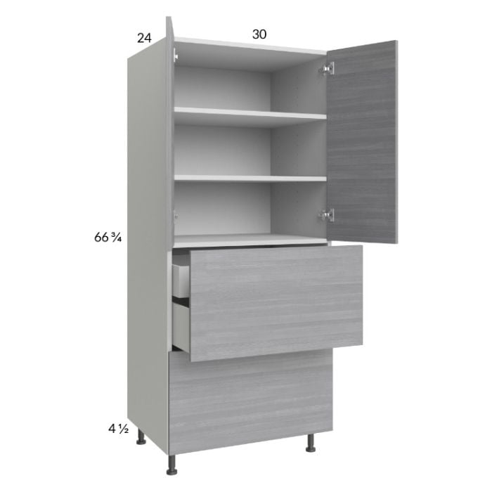 RTA Euro Grey 30" x 71-1/4" Utility Cabinet with 2 Doors, 2 Drawers and 1 Inner Drawer