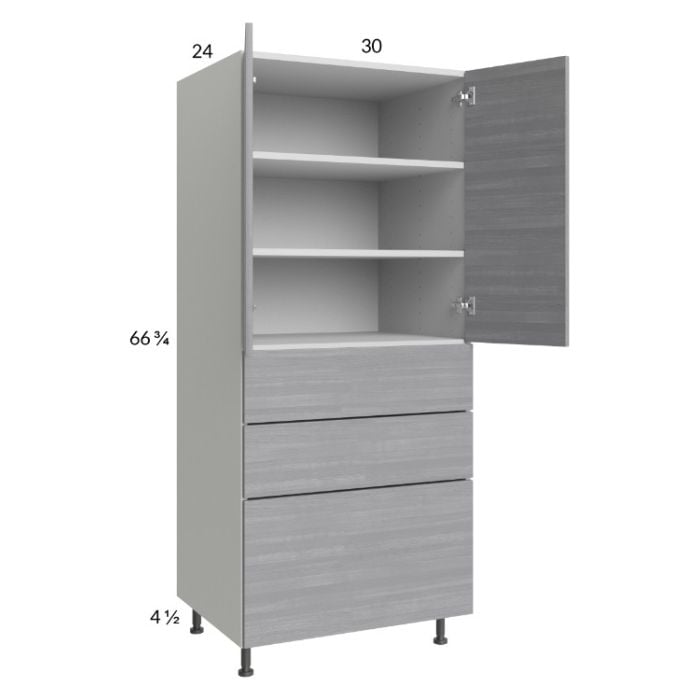 RTA Euro Grey 30" x 71-1/4" Utility Cabinet with 2 Doors, 3 Drawers and 2 Finished End Panels