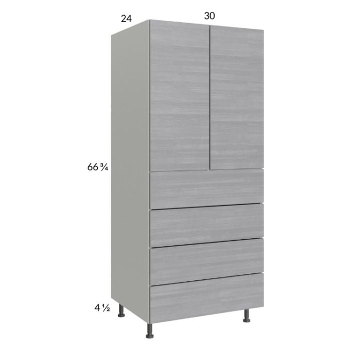 RTA Euro Grey 30" x 71-1/4" Utility Cabinet with 2 Doors, 4 Drawers, and 2 Finished End Panels