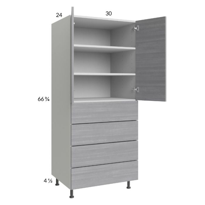 RTA Euro Grey 30" x 71-1/4" Utility Cabinet with 2 Doors, 4 Drawers, and 2 Finished End Panels