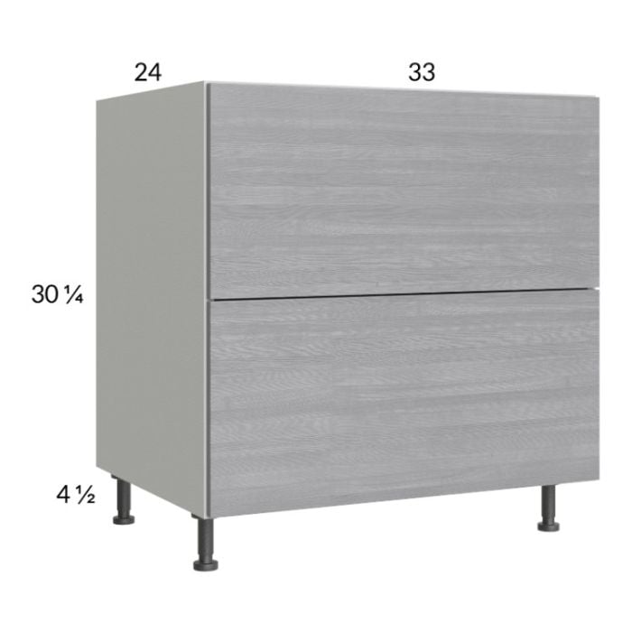 RTA Euro Grey 33" 2-Drawer Base Cabinet with 1 Inner Drawer and 1 Finished End Panel