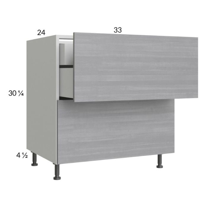 RTA Euro Grey 33" 2-Drawer Base Cabinet with 1 Inner Drawer and 1 Finished End Panel