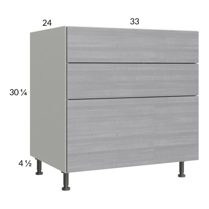RTA Euro Grey 33" 3-Drawer Base Cabinet with 1 Finished End Panel