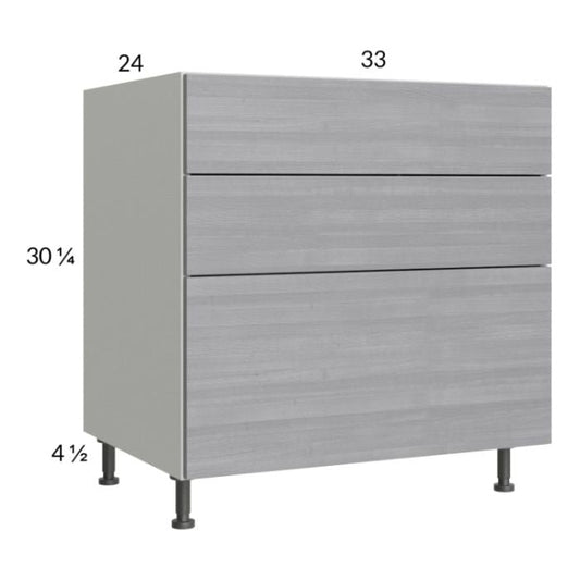 RTA Euro Grey 33" 3-Drawer Base Cabinet