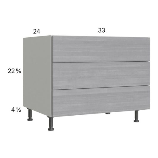 RTA Euro Grey 33" 3-Drawer Desk Base Cabinet with 1 Finished End Panel
