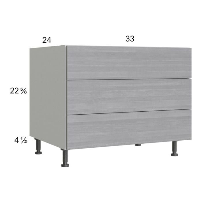 RTA Euro Grey 33" 3-Drawer Desk Base Cabinet with 2 Finished End Panels