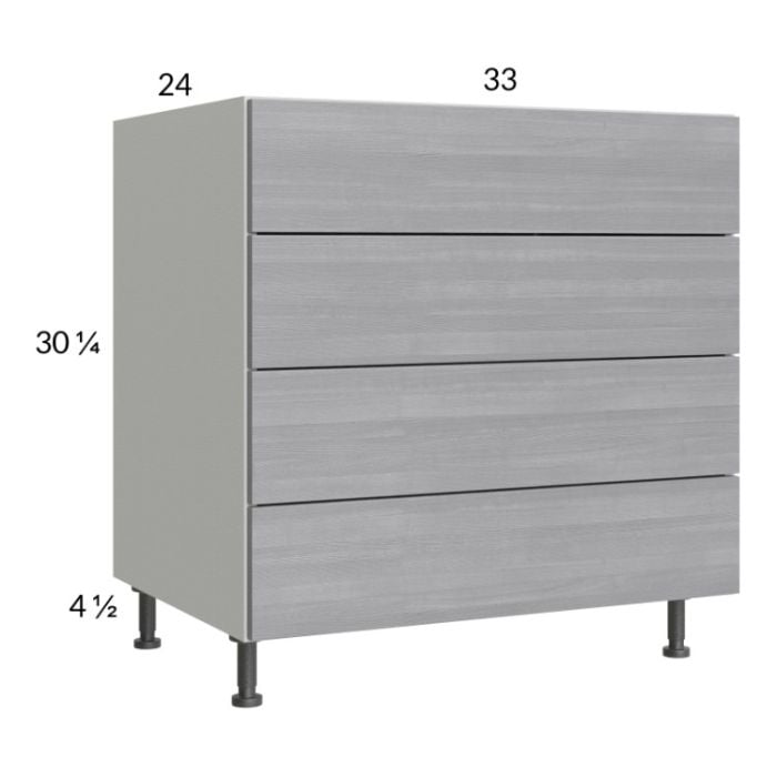 RTA Euro Grey 33" 3-Drawer Range Base Cabinet with 1 False Drawer Front and 1 Finished End Panel