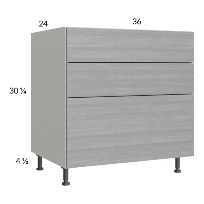 RTA Euro Grey 36" 2-Drawer Range Base Cabinet with 1 False Drawer Front and 2 Finished End Panels