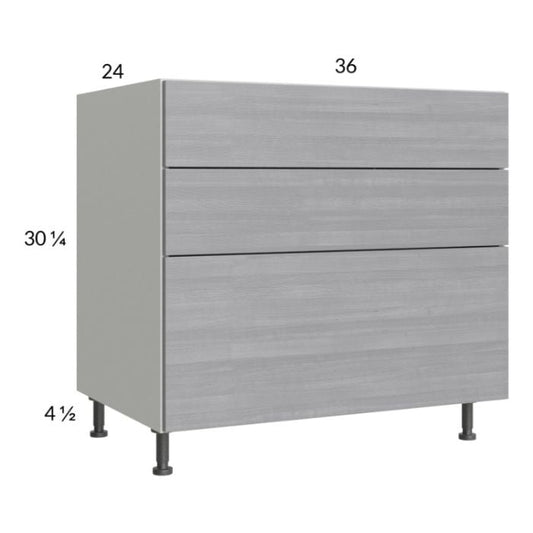 RTA Euro Grey 36" 3-Drawer Base Cabinet with 2 Finished End Panels