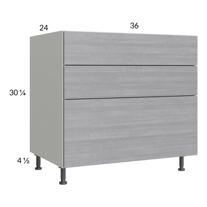 RTA Euro Grey 36" 3-Drawer Base Cabinet