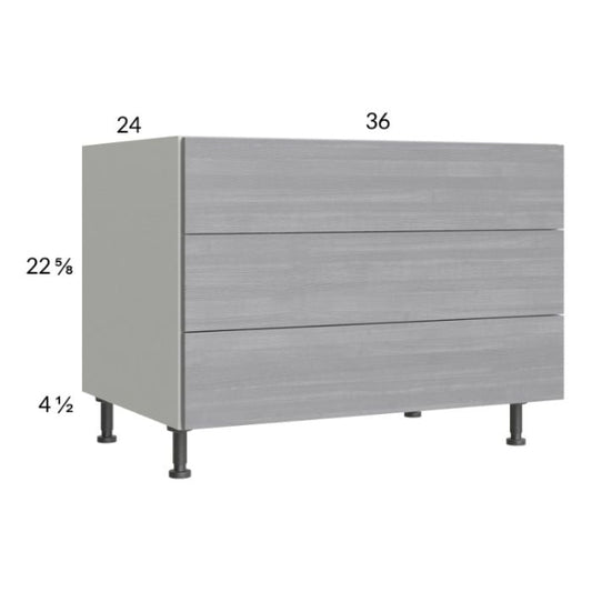 RTA Euro Grey 36" 3-Drawer Desk Base Cabinet