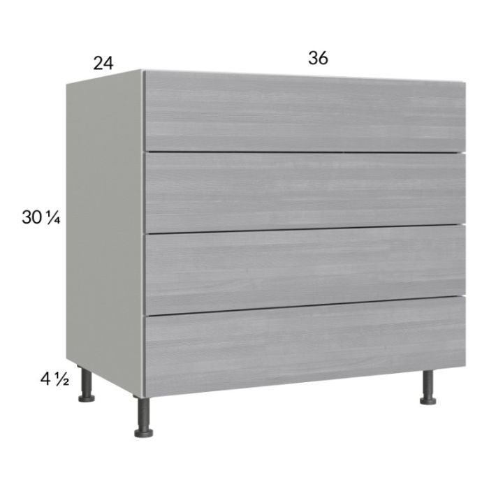 RTA Euro Grey 36" 3-Drawer Range Base Cabinet with 1 False Drawer Front