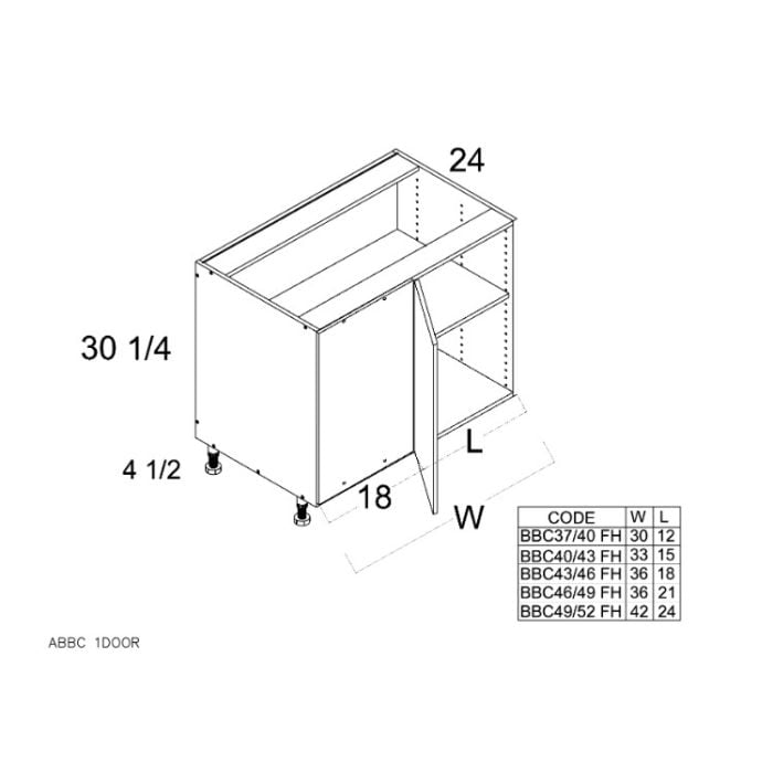 RTA Euro Grey 46" - 49" Full Height Door Blind Base Corner Cabinet with 2 Finished End Panels