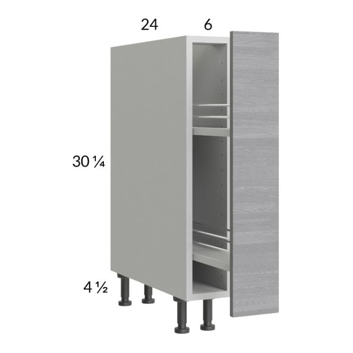 RTA Euro Grey 6" Full Height Door Base Pullout Cabinet with 1 Finished End Panel