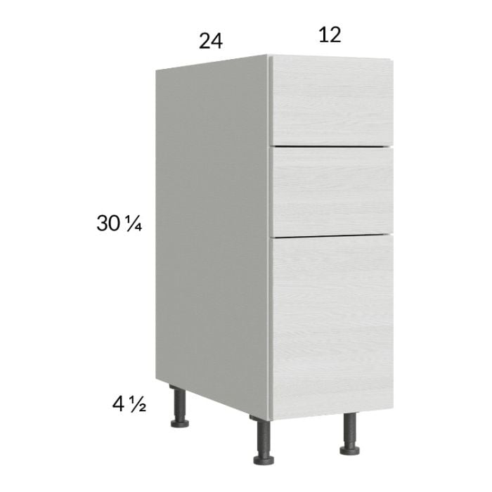 RTA Euro White Grain 12" 3-Drawer Base Cabinet