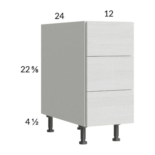 RTA Euro White Grain 12" 3-Drawer Desk Base Cabinet