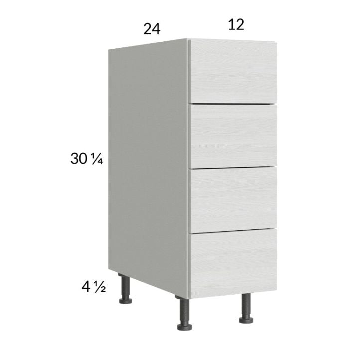 RTA Euro White Grain 12" 4-Drawer Base Cabinet