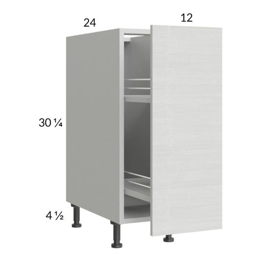 RTA Euro White Grain 12" Full Height Door Base Pullout Cabinet with 1 Finished End Panel