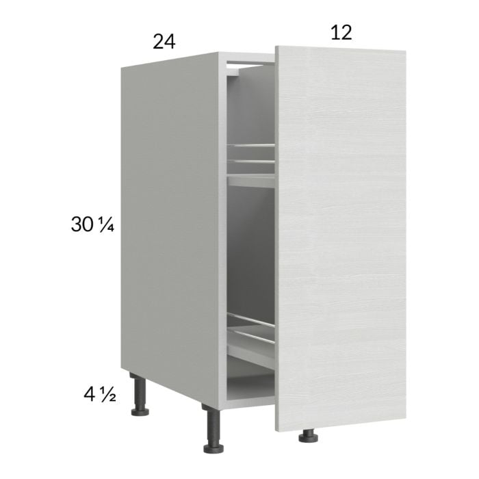 RTA Euro White Grain 12" Full Height Door Base Pullout Cabinet with 2 Finished End Panels