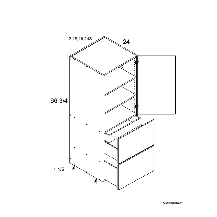 RTA Euro White Grain 12" x 71-1/4" Utility Cabinet with 1 Door, 2 Drawers and 1 Inner Drawer and 1 Finished End Panel
