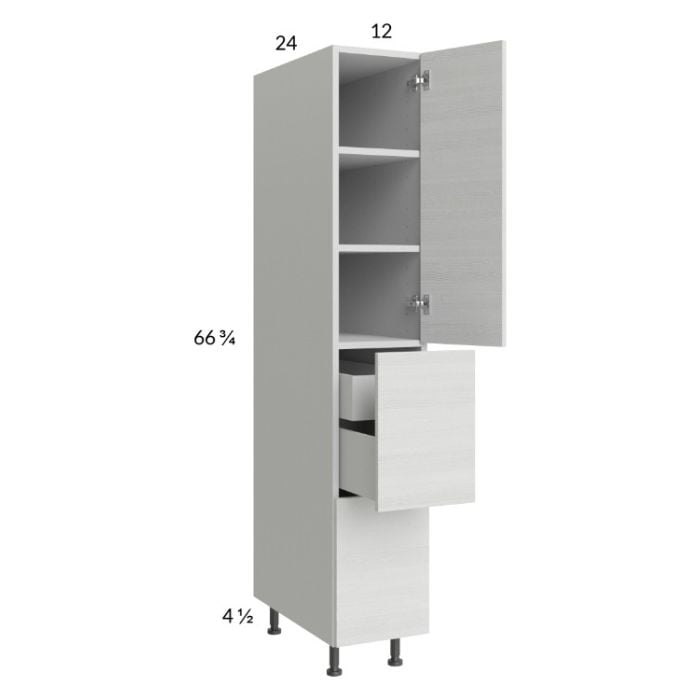RTA Euro White Grain 12" x 71-1/4" Utility Cabinet with 1 Door, 2 Drawers and 1 Inner Drawer