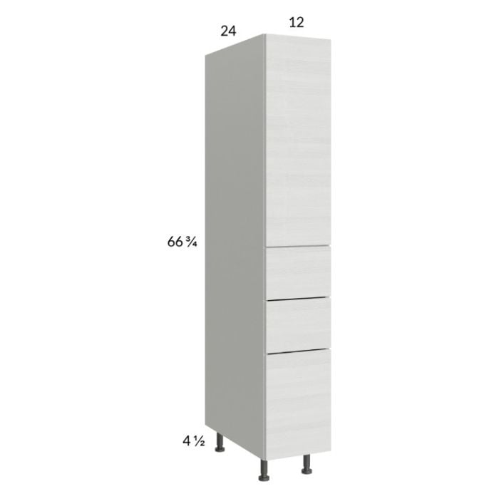 RTA Euro White Grain 12" x 71-1/4" Utility Cabinet with 1 Door and 3 Drawers and 1 Finished End Panel