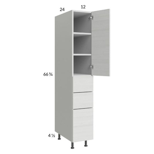 RTA Euro White Grain 12" x 71-1/4" Utility Cabinet with 1 Door and 3 Drawers