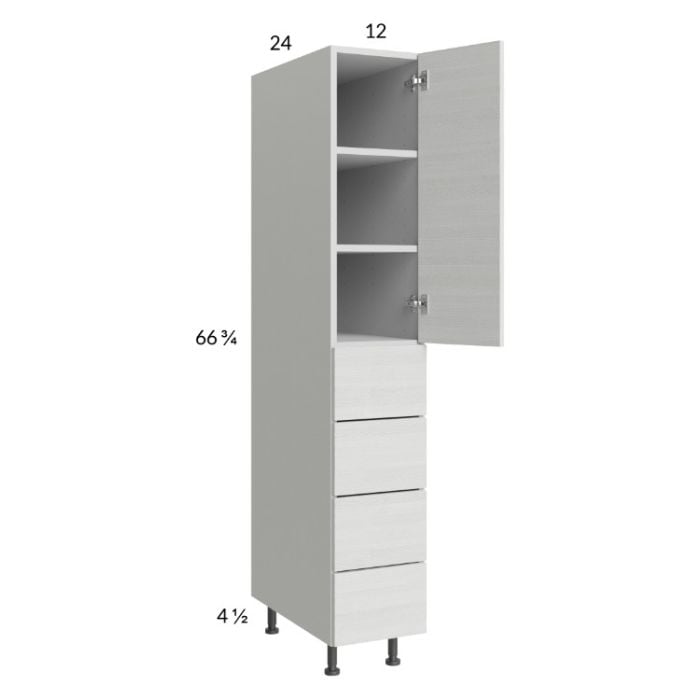 RTA Euro White Grain 12" x 71-1/4" Utility Cabinet with 1 Door and 4 Drawers and 1 Finished End Panel