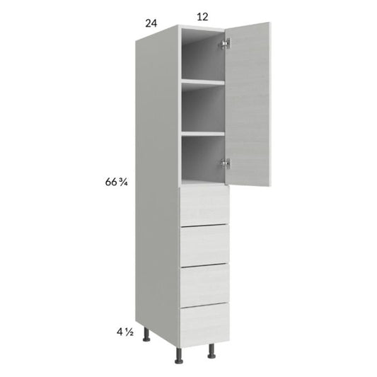 RTA Euro White Grain 12" x 71-1/4" Utility Cabinet with 1 Door and 4 Drawers and 2 Finished End Panels