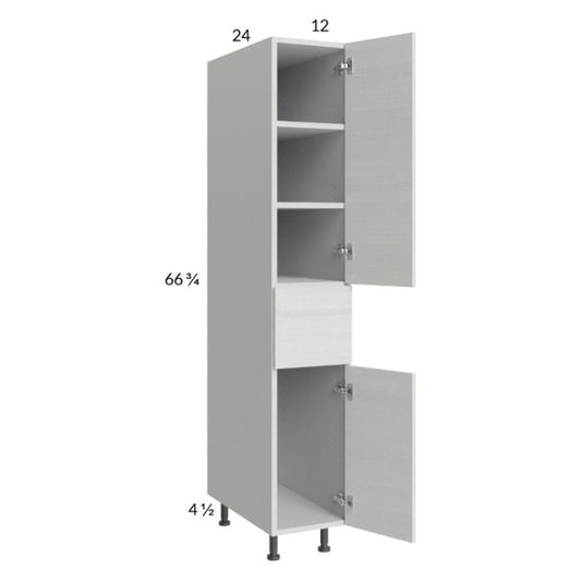 RTA Euro White Grain 12" x 71-1/4" Utility Cabinet with 2 Doors and 1 Drawer and 2 Finished End Panels
