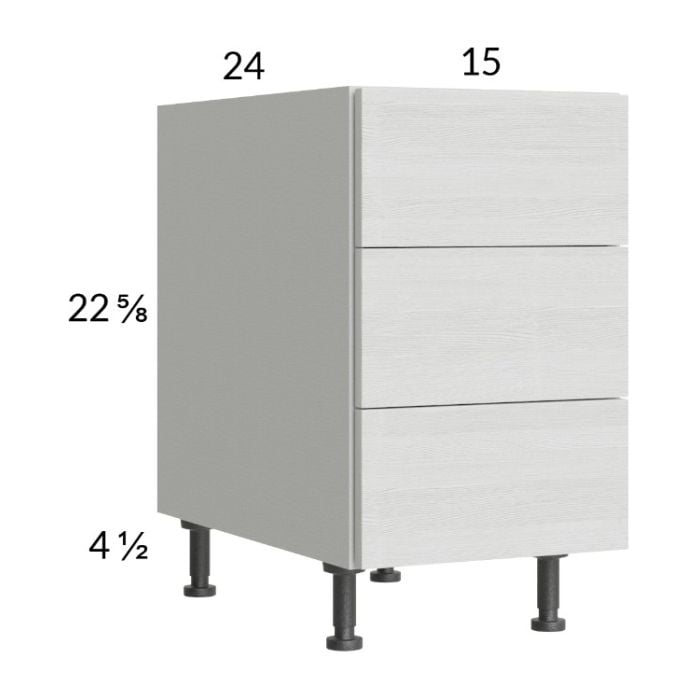RTA Euro White Grain 15" 3-Drawer Desk Base Cabinet with 2 Finished End Panels