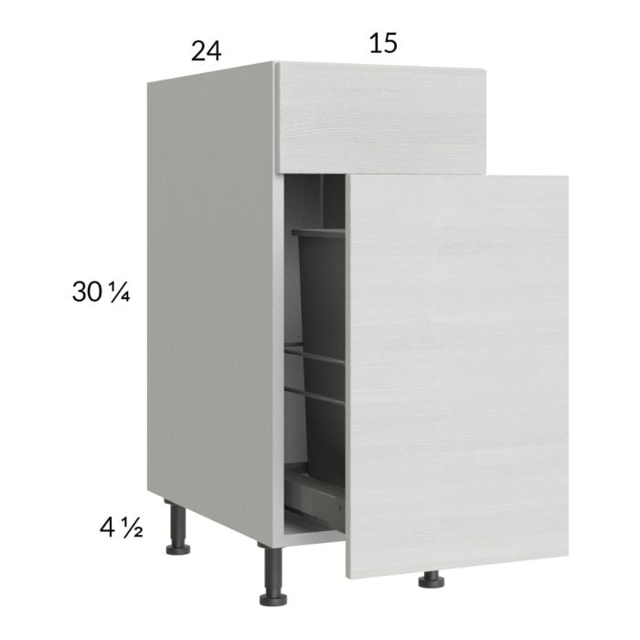 RTA Euro White Grain 15" Base Cabinet with Single Trashcan Pullout