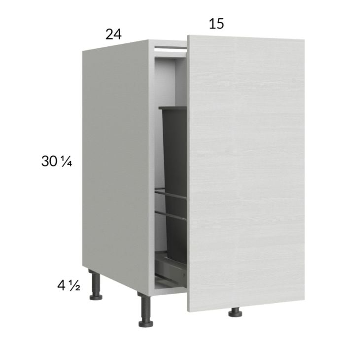 RTA Euro White Grain 15" Full Height Door Base Cabinet with Single Trashcan Pullout
