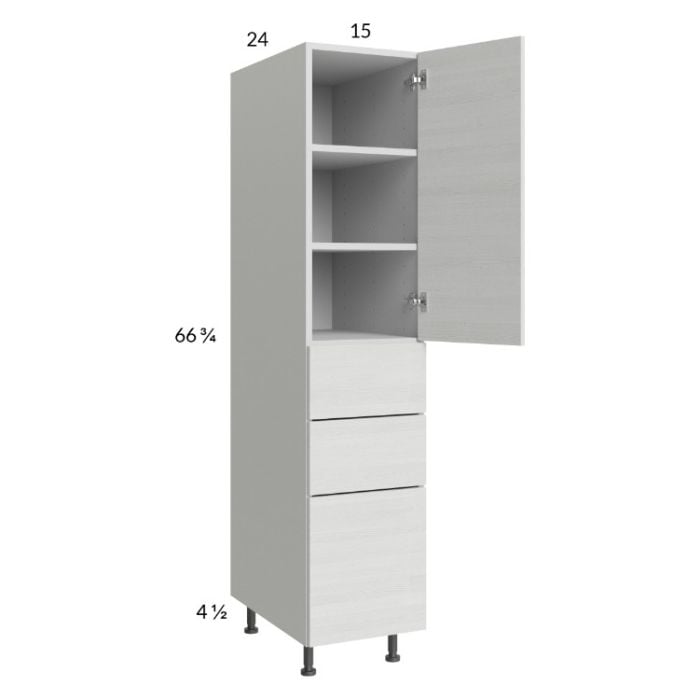 RTA Euro White Grain 15" x 71-1/4" Utility Cabinet with 1 Door and 3 Drawers and 2 Finished End Panels