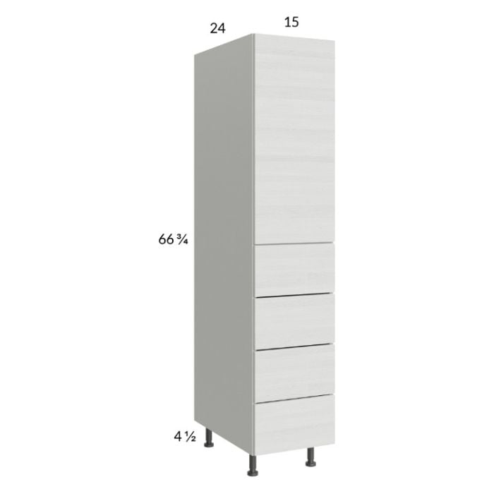 RTA Euro White Grain 15" x 71-1/4" Utility Cabinet with 1 Door and 4 Drawers and 2 Finished End Panels