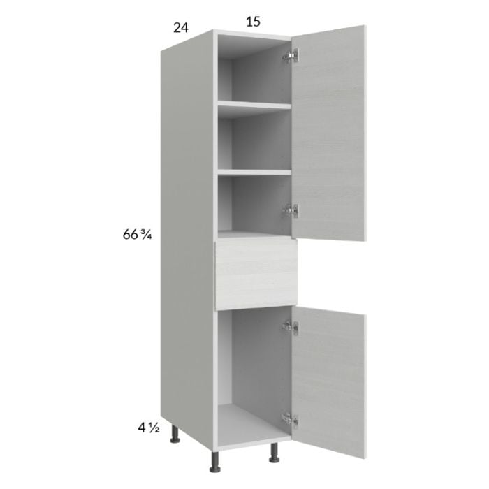 RTA Euro White Grain 15" x 71-1/4" Utility Cabinet with 2 Doors and 1 Drawer and 2 Finished End Panels