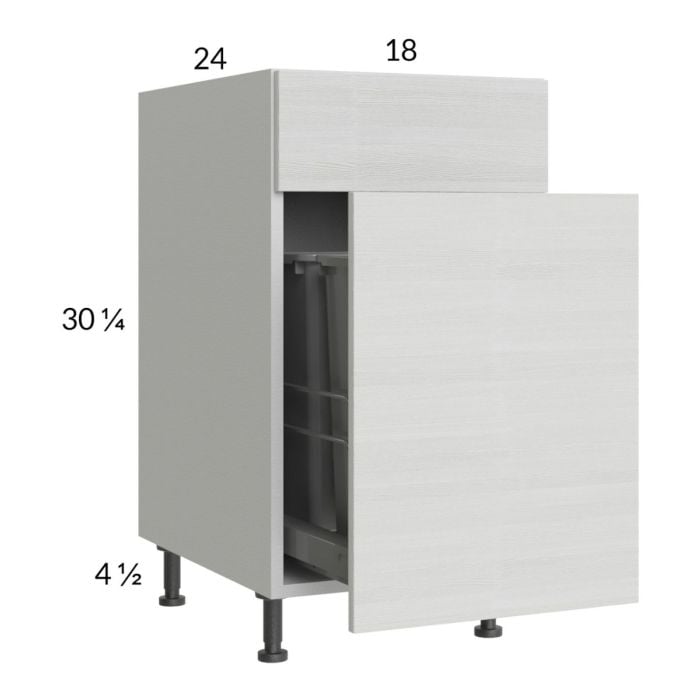 RTA Euro White Grain 18" Base Cabinet with Double Trashcan Pullout