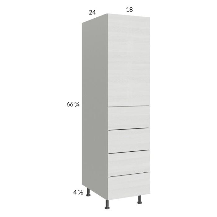 RTA Euro White Grain 18" x 71-1/4" Utility Cabinet with 1 Door and 4 Drawers and 1 Finished End Panel