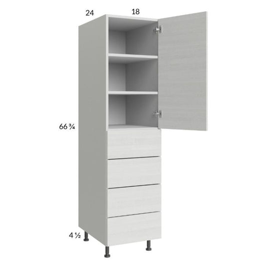 RTA Euro White Grain 18" x 71-1/4" Utility Cabinet with 1 Door and 4 Drawers and 1 Finished End Panel