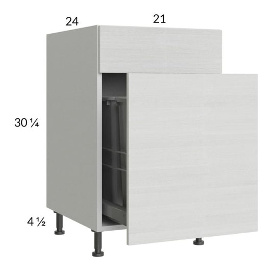 RTA Euro White Grain 21" Base Cabinet with Double Trashcan Pullout