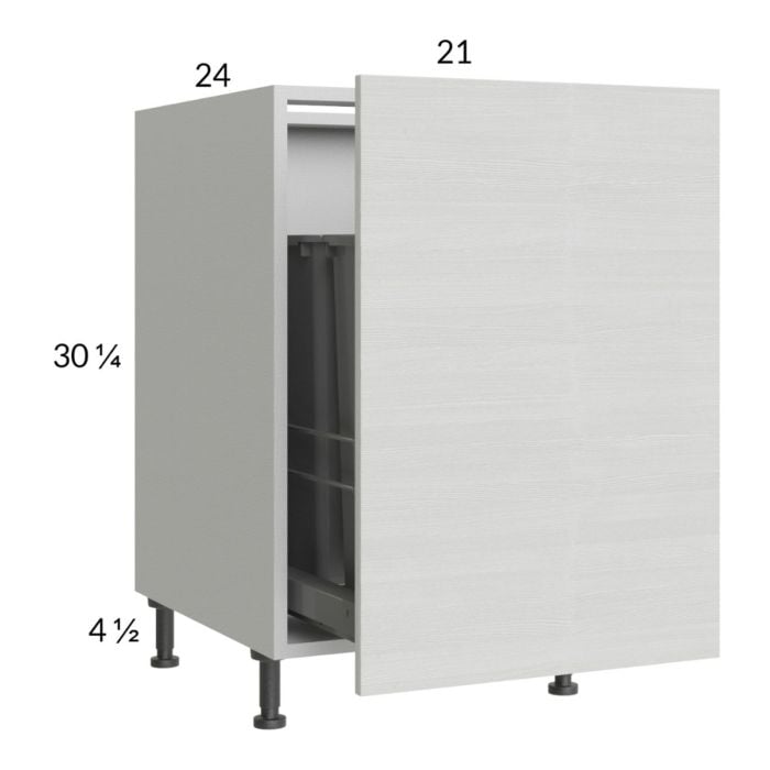 RTA Euro White Grain 21" Full Height Door Base Cabinet with Double Trashcan Pullout