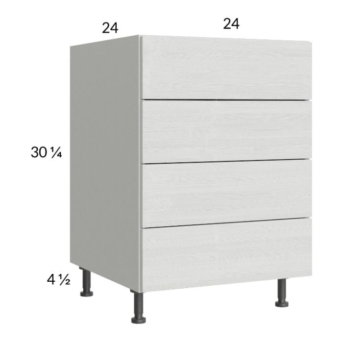 RTA Euro White Grain 24" 3-Drawer Range Base Cabinet with 1 False Drawer Front