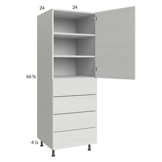 RTA Euro White Grain 24" x 71-1/4" Utility Cabinet with 1 Door and 4 Drawers and 1 Finished End Panel