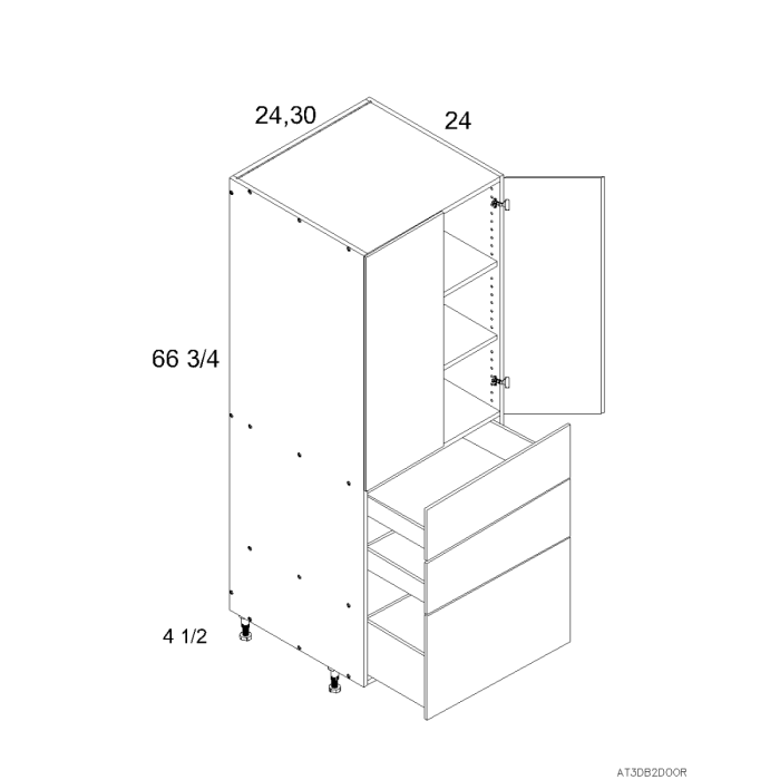 RTA Euro White Grain 24" x 71-1/4" Utility Cabinet with 2 Doors and 3 Drawers and 1 Finished End Panel