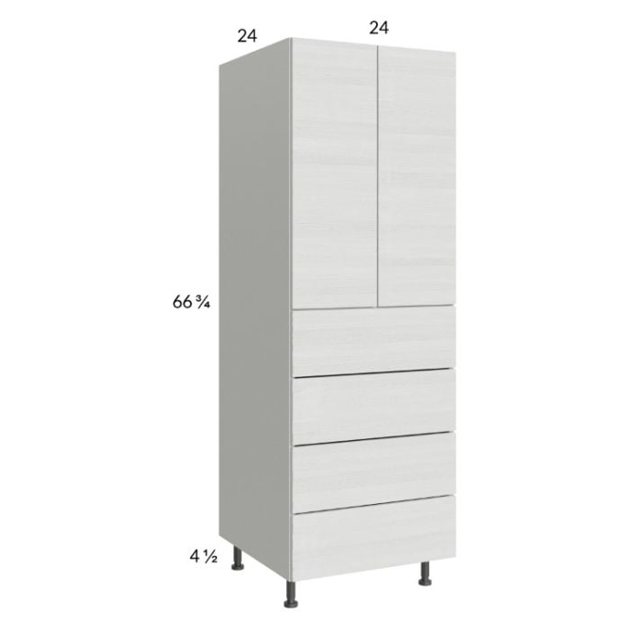 RTA Euro White Grain 24" x 71-1/4" Utility Cabinet with 2 Doors and 4 Drawers and 1 Finished End Panel