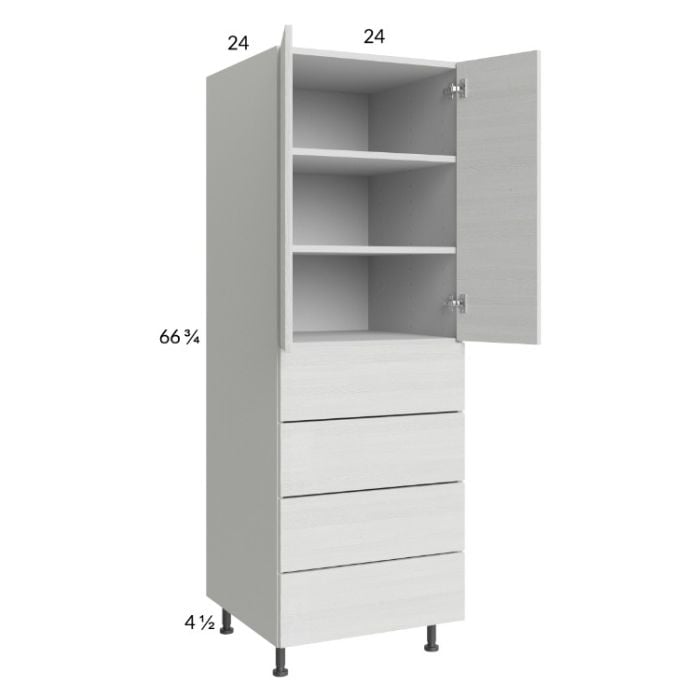 RTA Euro White Grain 24" x 71-1/4" Utility Cabinet with 2 Doors and 4 Drawers and 1 Finished End Panel