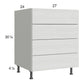 RTA Euro White Grain 27" 3-Drawer Range Base Cabinet with 1 False Drawer Front and 2 Finished End Panels