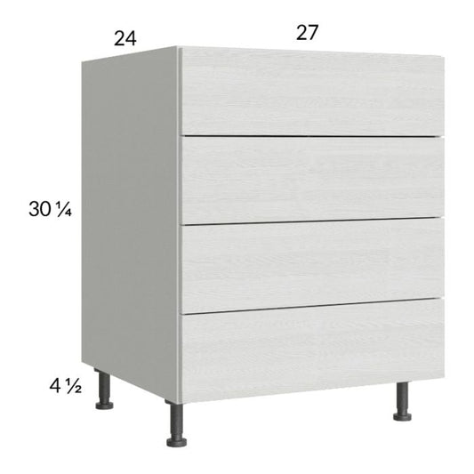 RTA Euro White Grain 27" 3-Drawer Range Base Cabinet with 1 False Drawer Front and 2 Finished End Panels