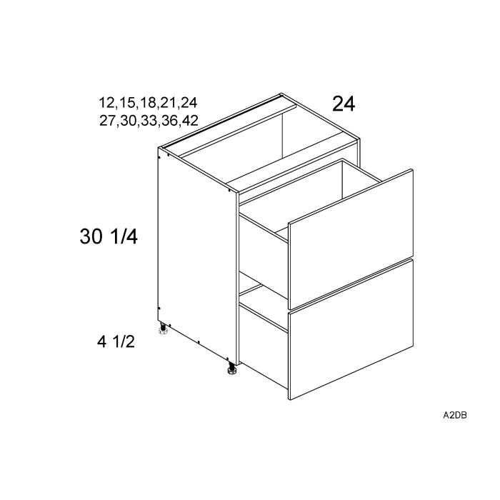 RTA Euro White Grain 30" 2-Drawer Base Cabinet