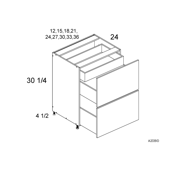 RTA Euro White Grain 30" 2-Drawer Base Cabinet with 1 Inner Drawer